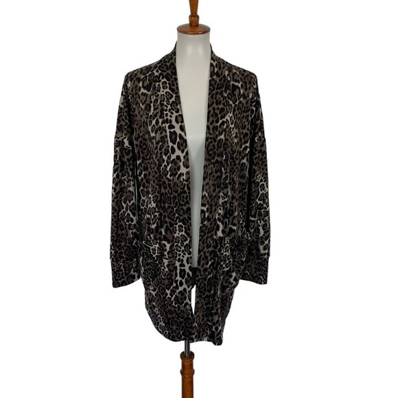 Sanctuary Leopard Print Open Front Cardigan Pockets Long Sleeve Medium - Picture 1 of 5